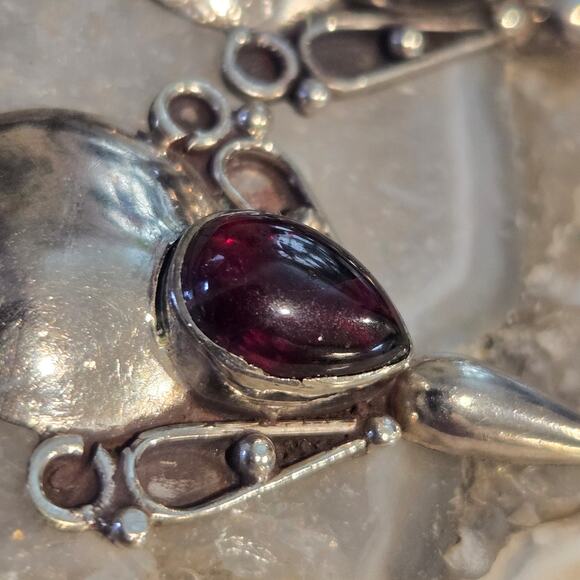 Vintage Sterling Silver Garnet Drop Dangle Earrings - Picture 8 of 12